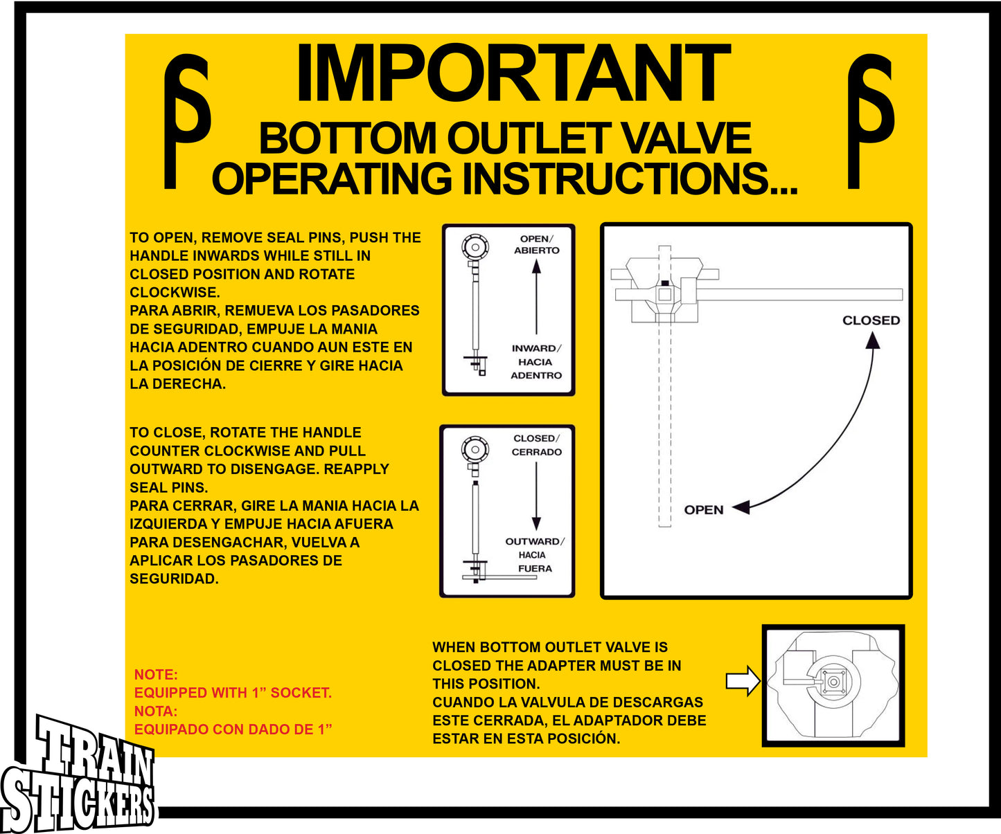 Bottom Outlet Valve Operating Instructions Decal Sticker For Trains