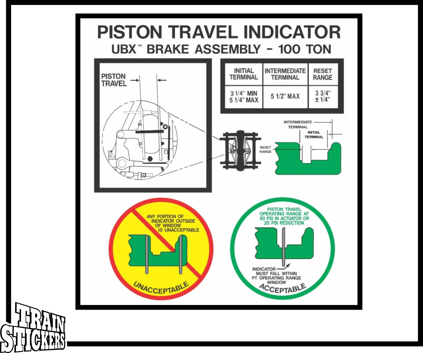 Piston Travel Indicator UBX Brake Assembly - 100 TON Decal Sticker For Trains