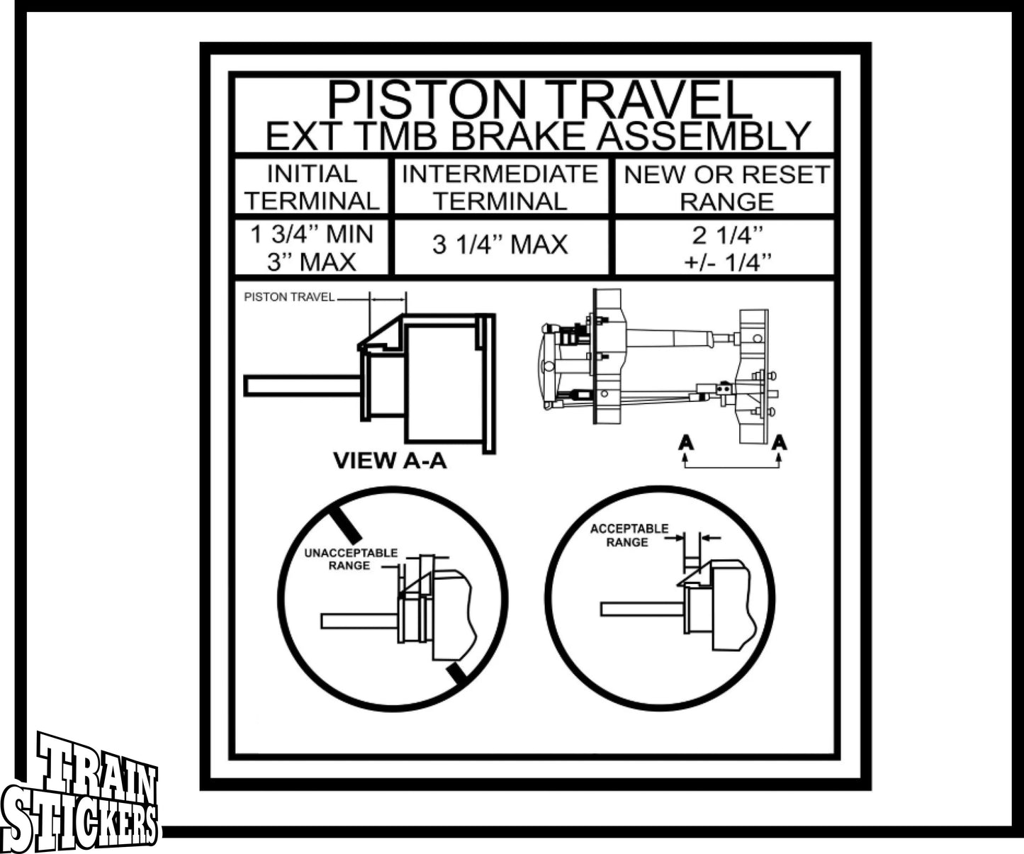 Piston Travel Ext Tmb Brake Assembly Decal Sticker For Trains