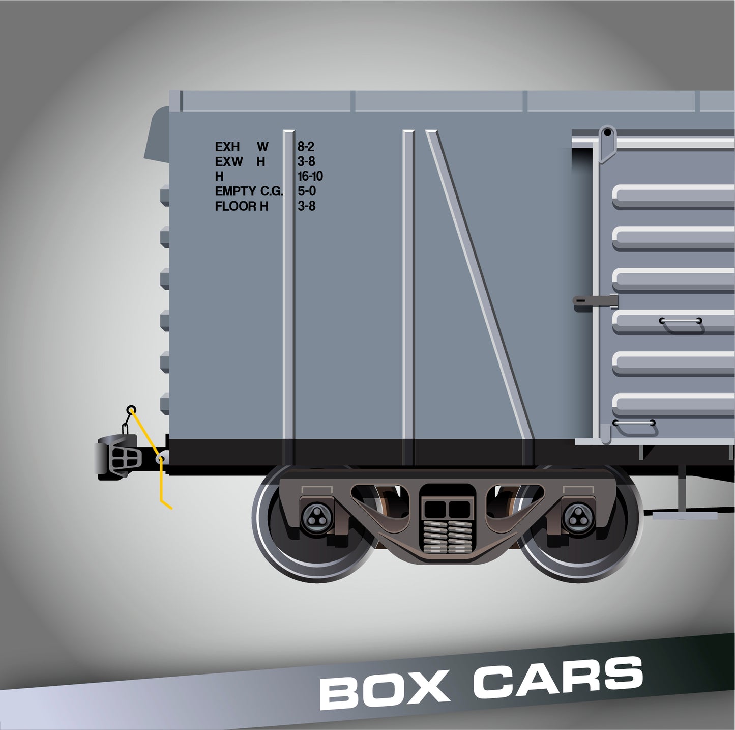 EXH W 8-2 EXW H 3-8 H 16-10 EMPTY C.G. 5-0 FLOOR H 3-8 Decal Sticker For Train Box Cars (Set of 2)