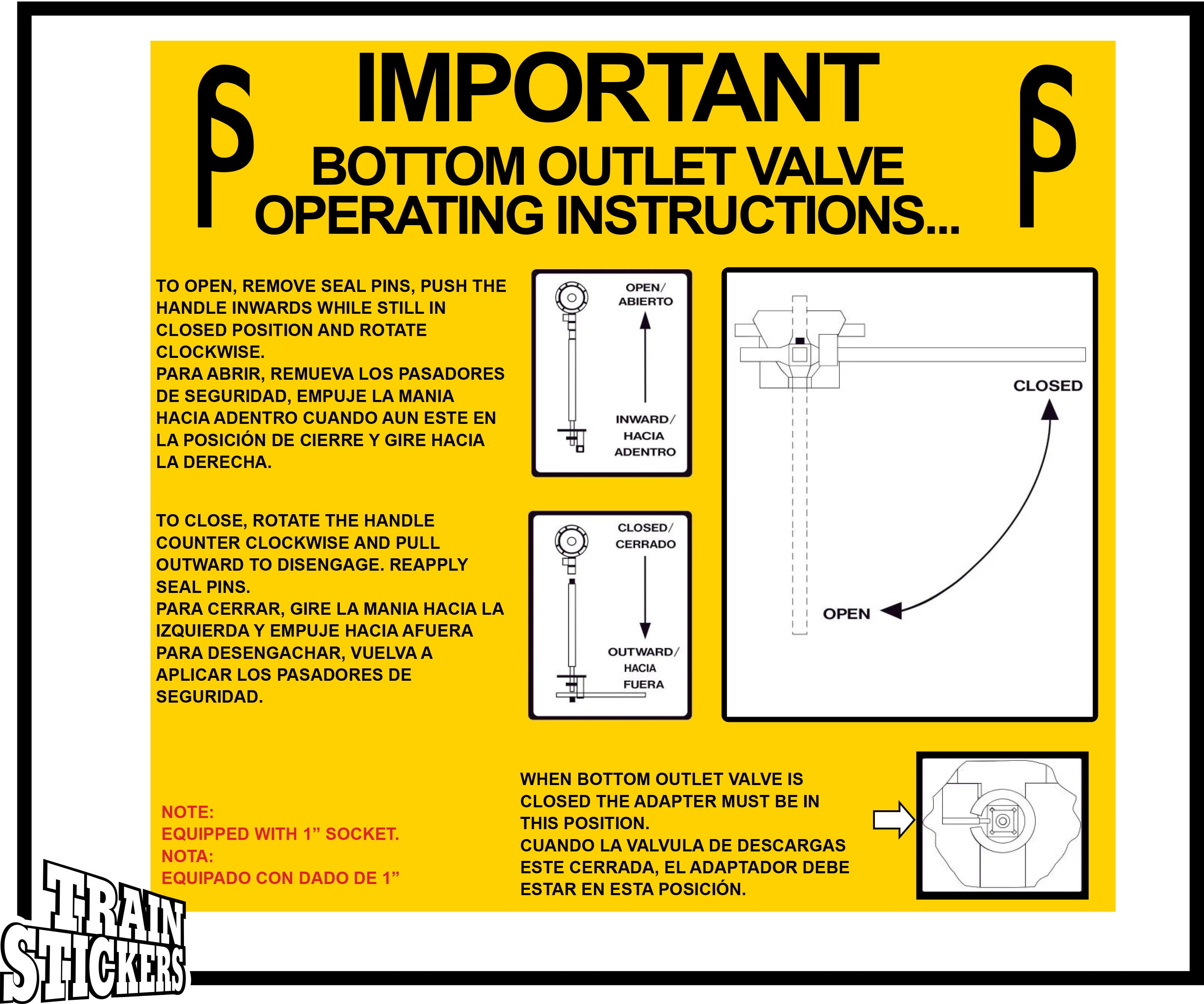 Window Operating Instruction Sticker Bottom Outlet Valve Operating Instructions Decal Sticker For Trains ...